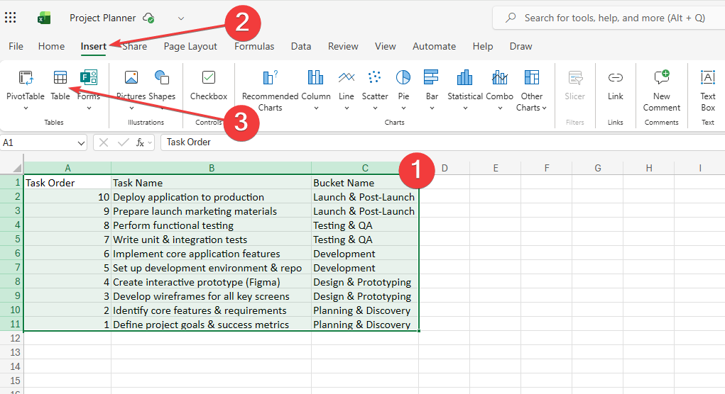 create table